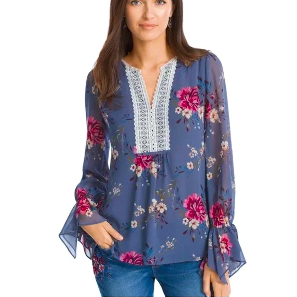 White House Black Market Floral Peasant Top